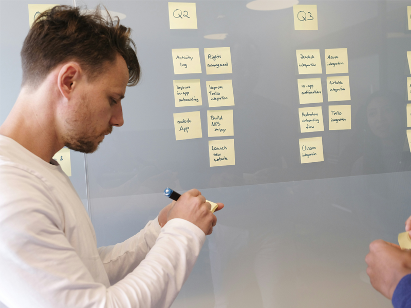 startup planning with sticky notes